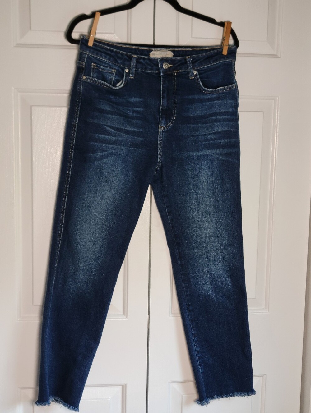 Free People High-Rise Skinny Dark Blue Jeans With Raw Hem